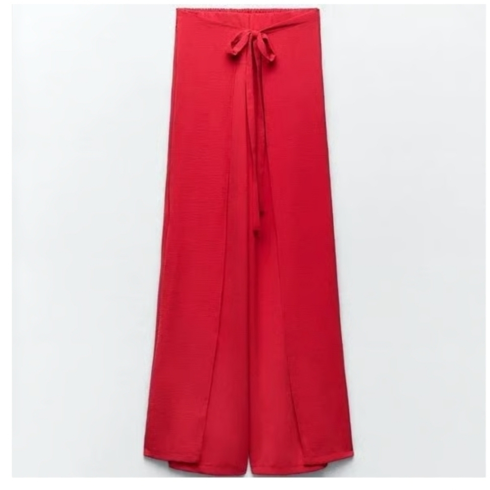 Zara Fluid Pareo Red Wide-Leg Pants